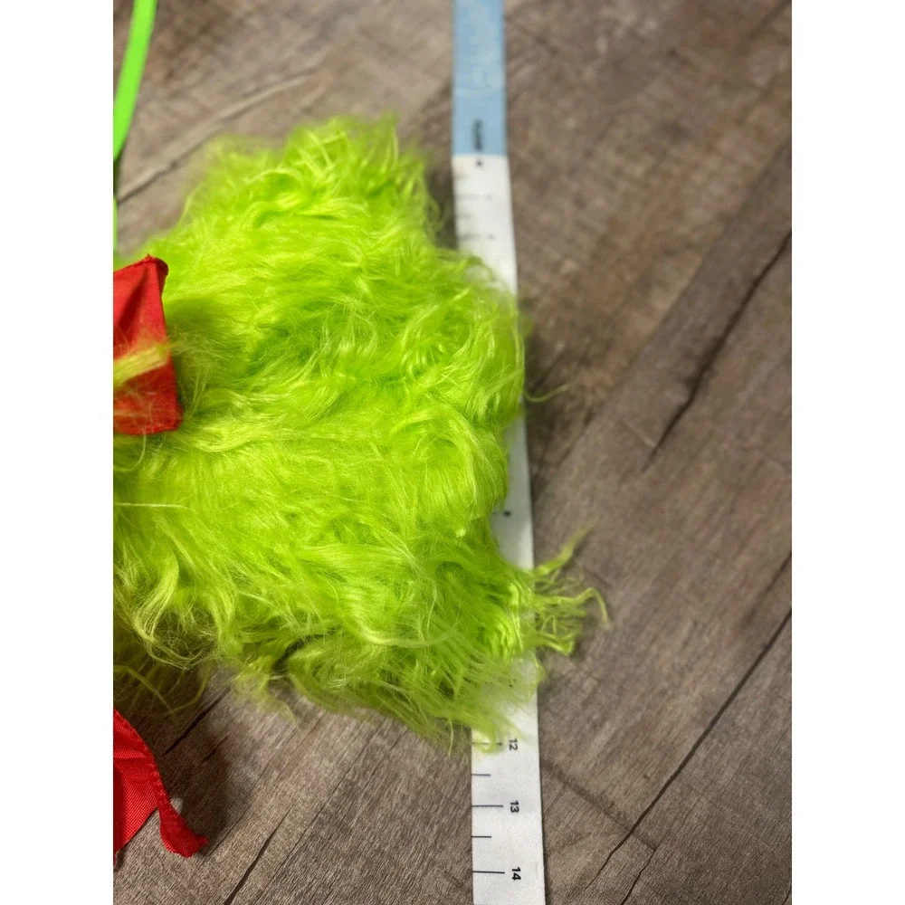 Green Faux Fur Grinch Christmas Bow Red Accent Holiday Wall Decor Wreath